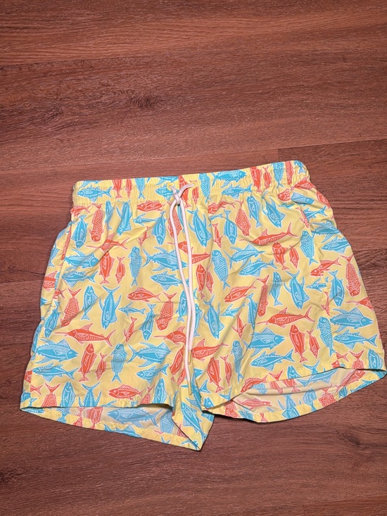 Eddie Bauer Pants - Eddie Bauer Yellow Swim Shorts with Blue and Red Fish Print